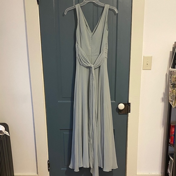 Sage V- Neck Bridesmaid Dress - Picture 3 of 7